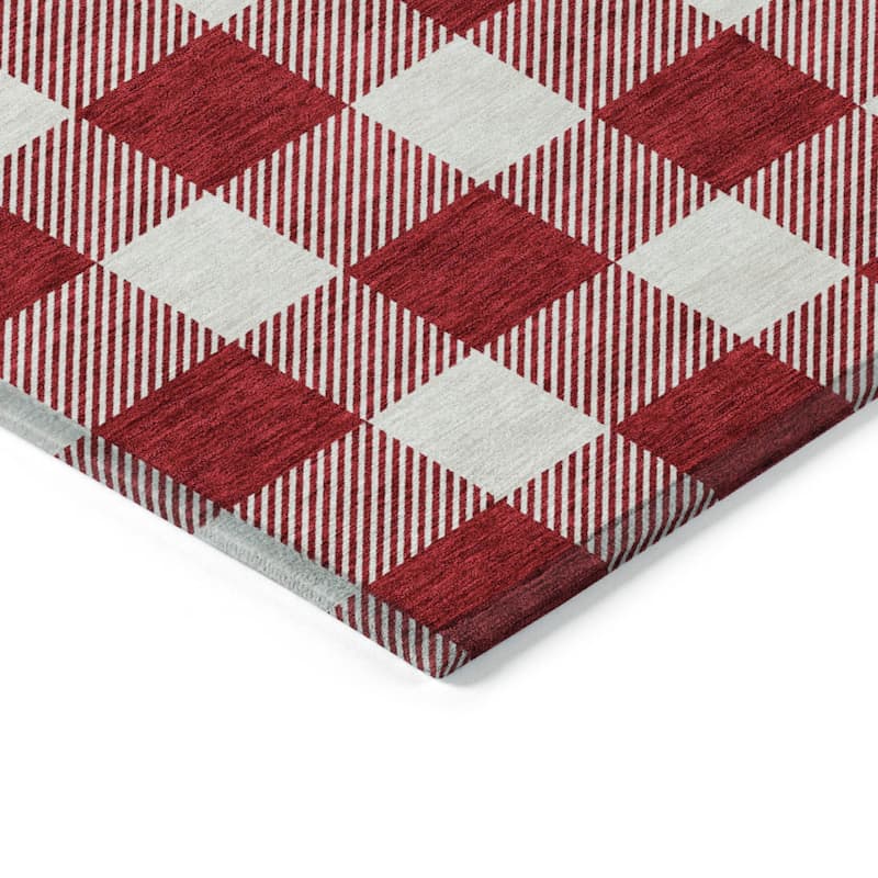 HomeRoots Plaid Transitional Rectangle Outdoor Rug