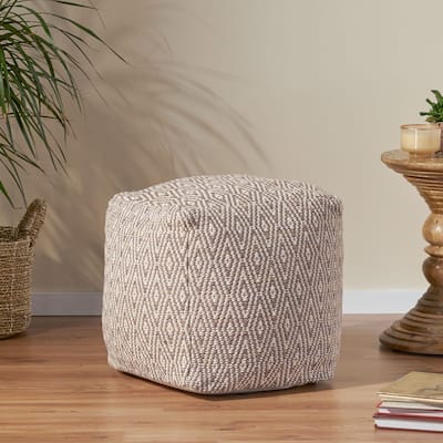 Boven Hand-Crafted Cotton Cube Pouf by Christopher Knight Home