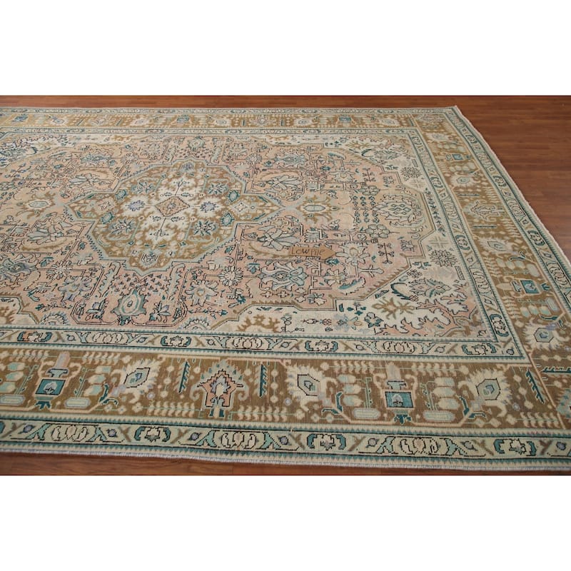 Geometric Tabriz Persian Vintage Rug Handmade Living Room Wool Carpet - 7'11" x 11'1"