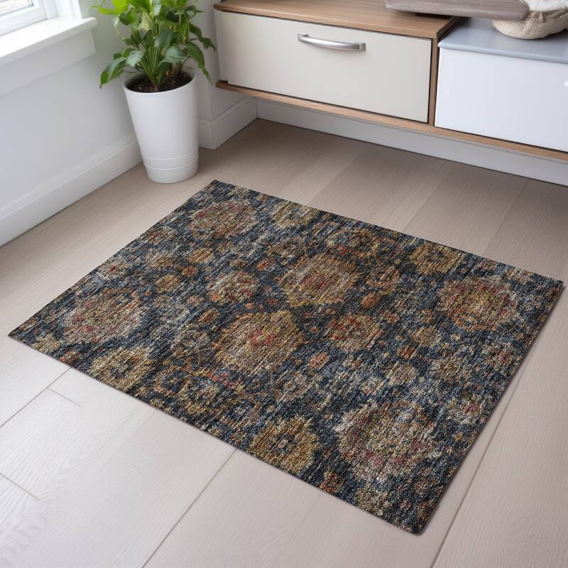 Premium Washable Super Soft Traditional Farmhouse Mayfield Rug - Navy - 1'8" x 2'6"