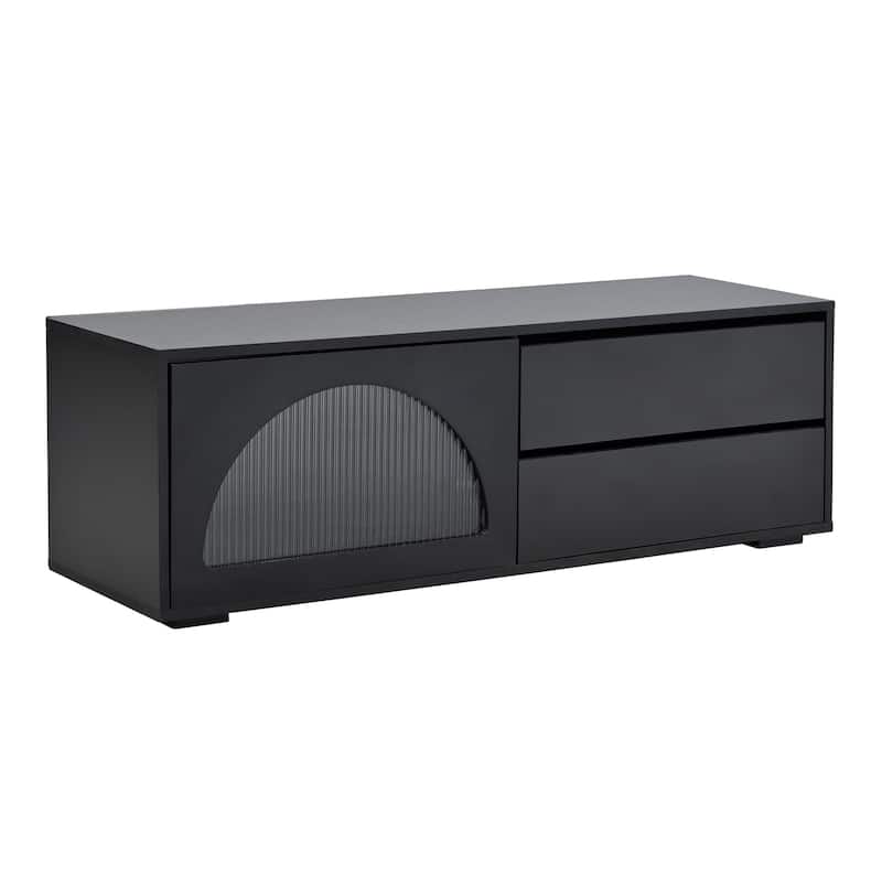 Wood Storage TV Stand with Open Shelves, Sliding Door TV Console w/ 2 Drawers, LED Entertainment Center for TVs Up to 100"