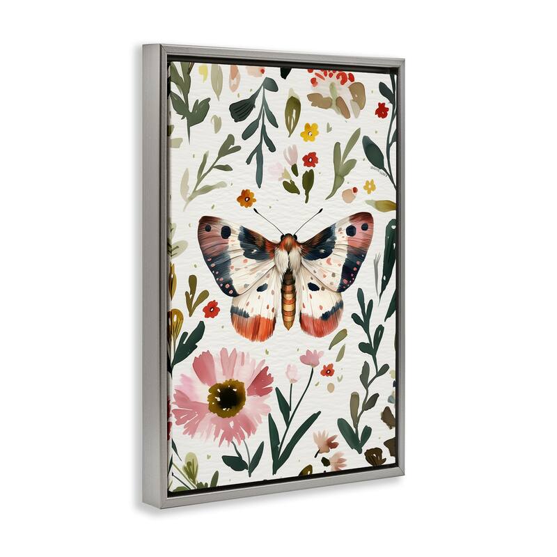 Stupell Moth & Organic Flowers Framed Floater Canvas Wall Art Design By The Dutch Lady