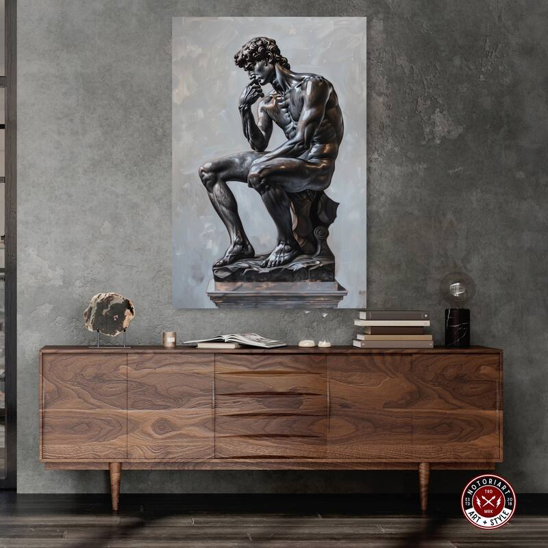 Notoriart Ebony Statue In Thought Gallery Wrapped Men Style 1 Piece Canvas Wall Art