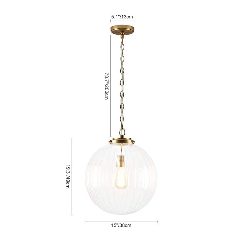 Modern 1-Light Striped Glass Globe Pendant For Kitchen Island - N/A