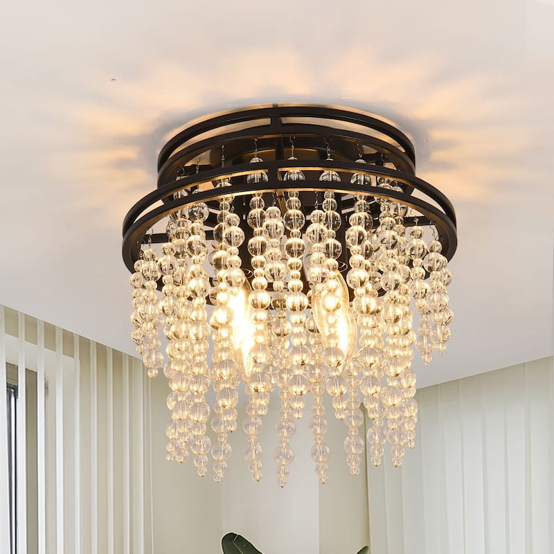 4-Light Modern Luxury Crystal Flush Mount Light - Matte Black - Matte Black