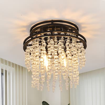 4-Light Modern Luxury Crystal Flush Mount Light - Matte Black