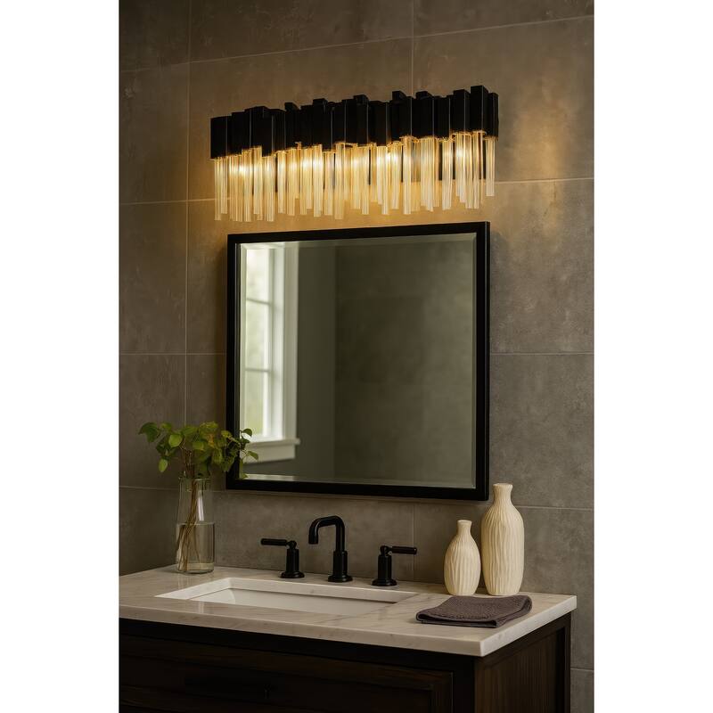 Varaluz Matrix Bathroom Vanity Light - 3-Light - Matte Black/French Gold