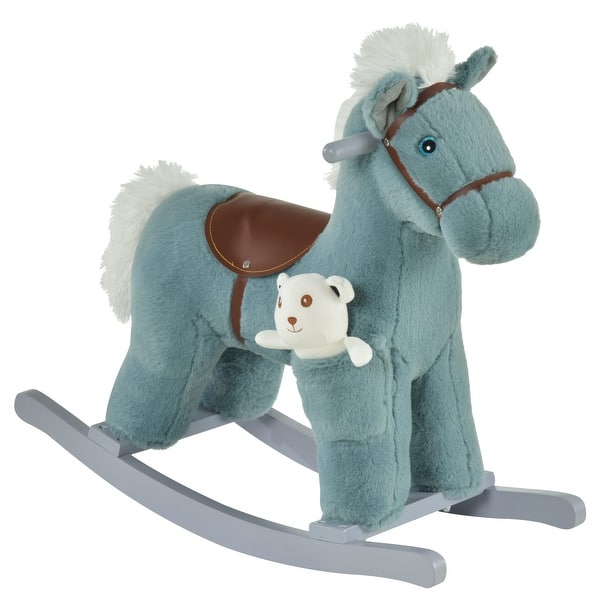 slide 2 of 8, Kids Plush Ride-On Rocking Horse with Bear Toy, Children Chair with Soft Plush Toy & Fun Realistic Sounds, Blue Blue