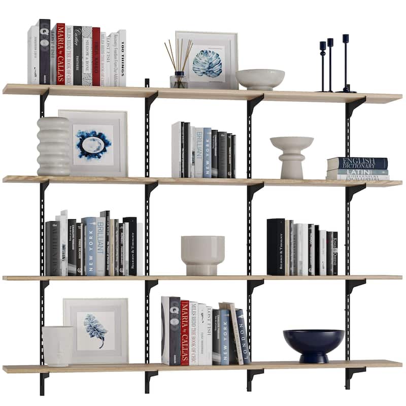 Wallniture Turin 60 Inch Long Wall Bookshelf, Floating Shelf with Adjustable Brackets, Farmhouse, Custom Finish and Tier Options