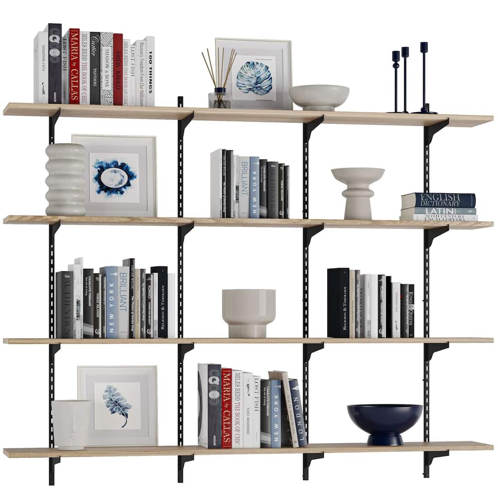 Wallniture Turin 60 Inch Long Wall Bookshelf, Floating Shelf with Adjustable Brackets, Farmhouse, Custom Finish and Tier Options
