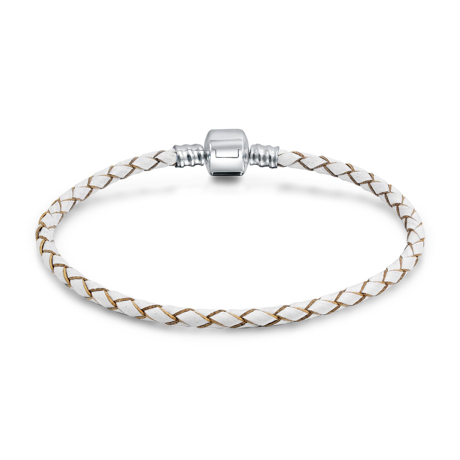 White Weave Braid Genuine Leather Starter Charm Fits European White Weave Braid Genuine Leather