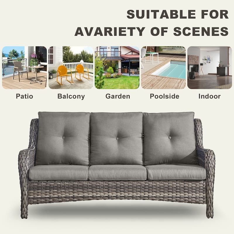 Gymojoy Patio Wicker 3-Seat Sofa with Ottoman