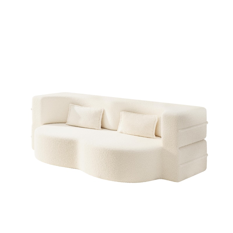 Convertible Floor Sofa with Teddy Fabric, Twin Mattress & No Assembly