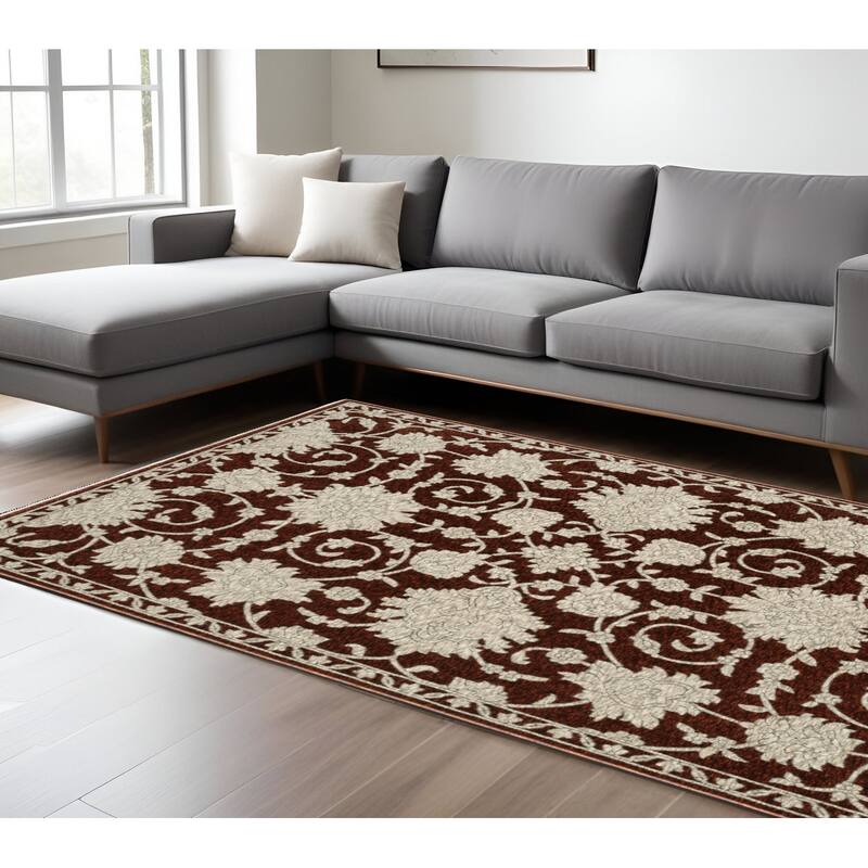 HomeRootsFloral Traditional Rectangle Area Rug - 133.86' X '94.49' X '0.32 - Beige