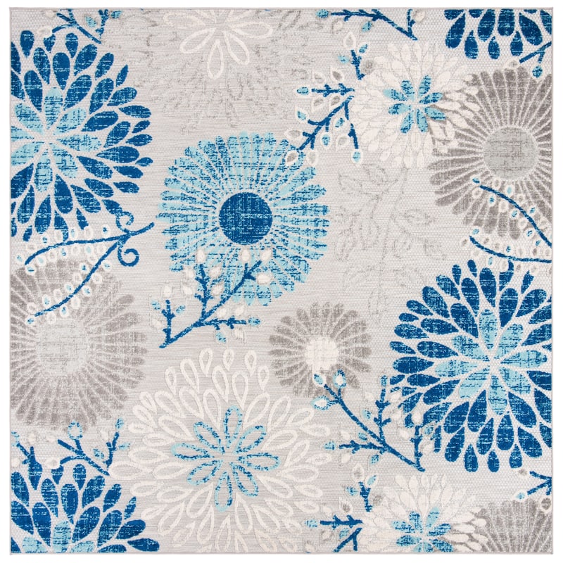 SAFAVIEH Cabana Lilah Indoor/ Outdoor Waterproof Patio Floral Rug - 3' Square - Grey/Blue