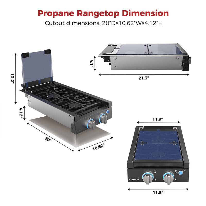 CAMPLUX 12 in. RV Propane Gas Cooktop with 2 Burners On Sale Bed