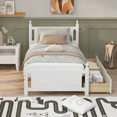Twin Size Solid Wood Platform Bed Frame with 2 drawers for Limited Space Kids, Teens, Adults, No Need Box Spring