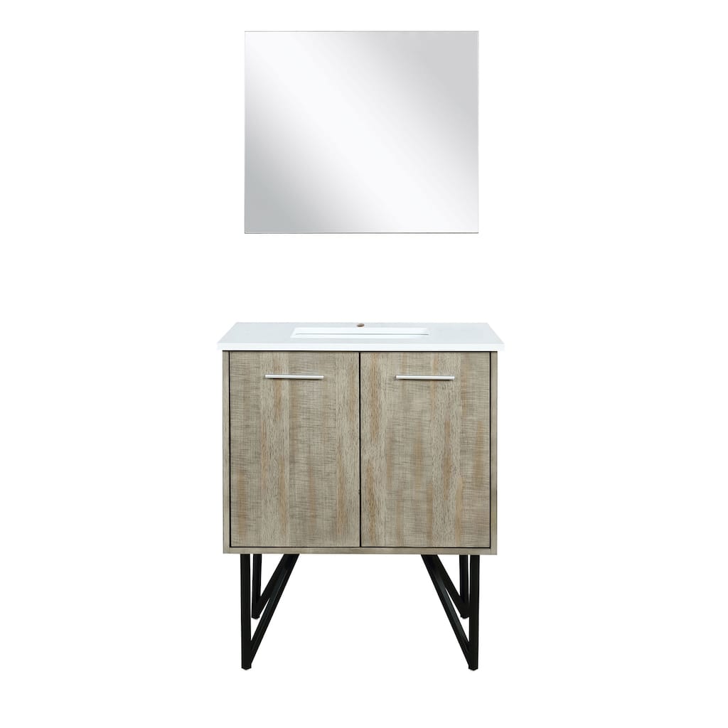 30" Rustic Acacia Bathroom Vanity with Cultured Marble Top, Soft Close Cabinet, 28" Mirror, and Spacious Storage Shelf