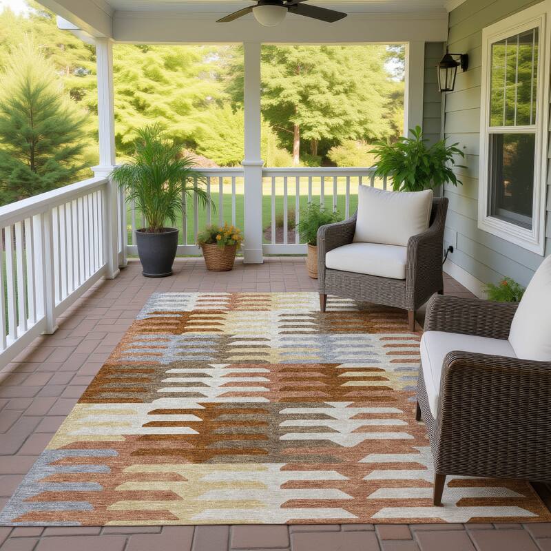 Machine Washable Indoor/ Outdoor Modern Stacks Chantille Rug