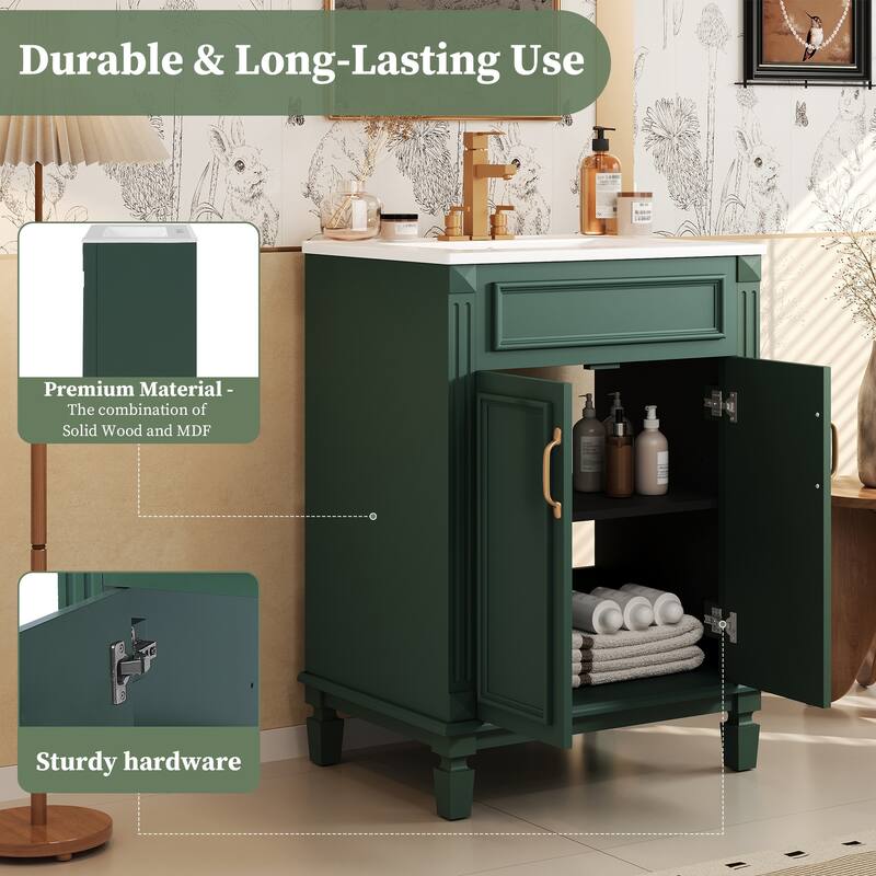 24'' Bathroom Vanity with Sink, Solid Wood Frame, Modern Storage Cabinet with 2 Soft-Close Doors & Shelf