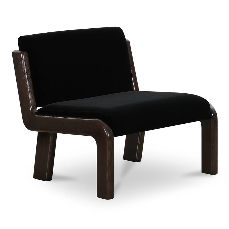 NADAAL STUDIOS Onaris Accent Chair, Vintage-Inspired Black Velvet with Dark-Stained Ash Frame, Black