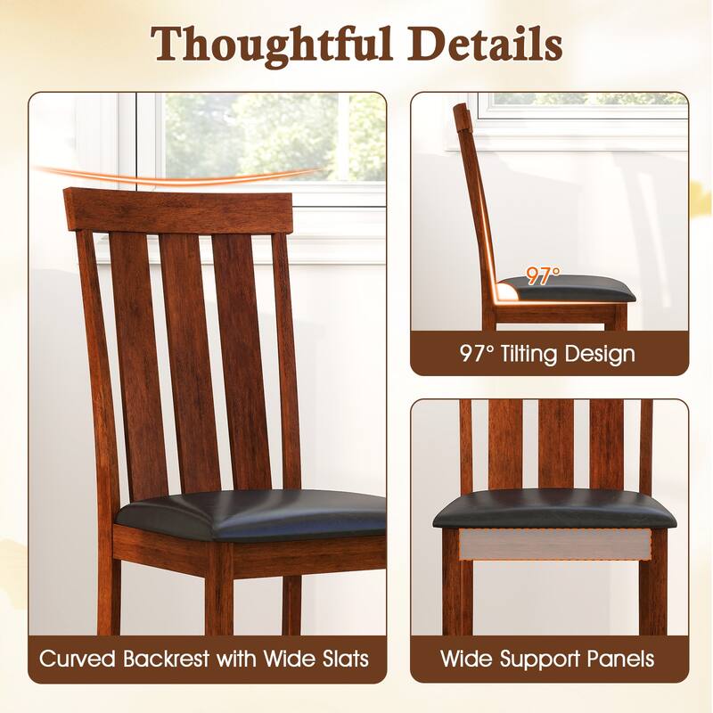 Set of 2 Dining Room Chairs with Rubber Wood Frame PU Leather Seat-Walnut - Multi