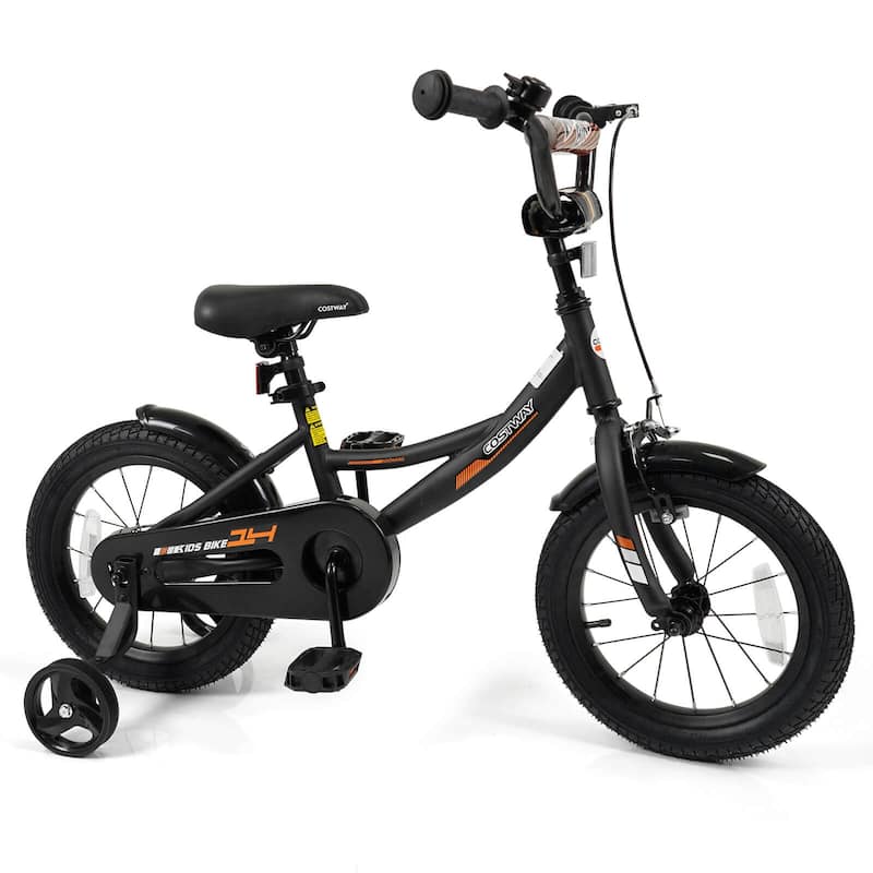 Costway 14" Kids Bike with Removable Training Wheels Adjustable Seat & - See Details - 14"-Black