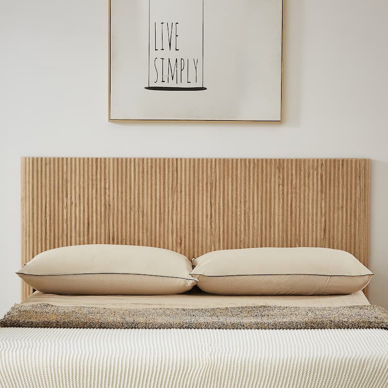 Wood Bed Frame with Corrugated Curved Wood Panels, Heavy Duty Metal Support, No Box Spring Needed