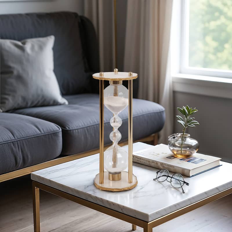 Resin Glass Hourglass Object Glam Modern Home Office - 10" Ivory - 4" x 3" x 10" - Ivory/ Tan - 4" x 3" x 10"