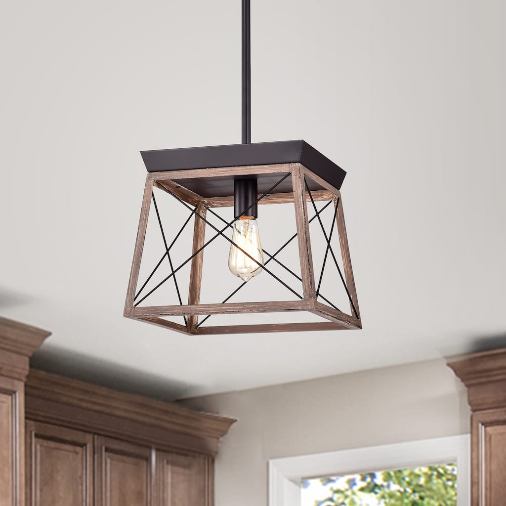 Celia Oil Rubbed Bronze 1-Light Open-Cage Metal Pendant Light