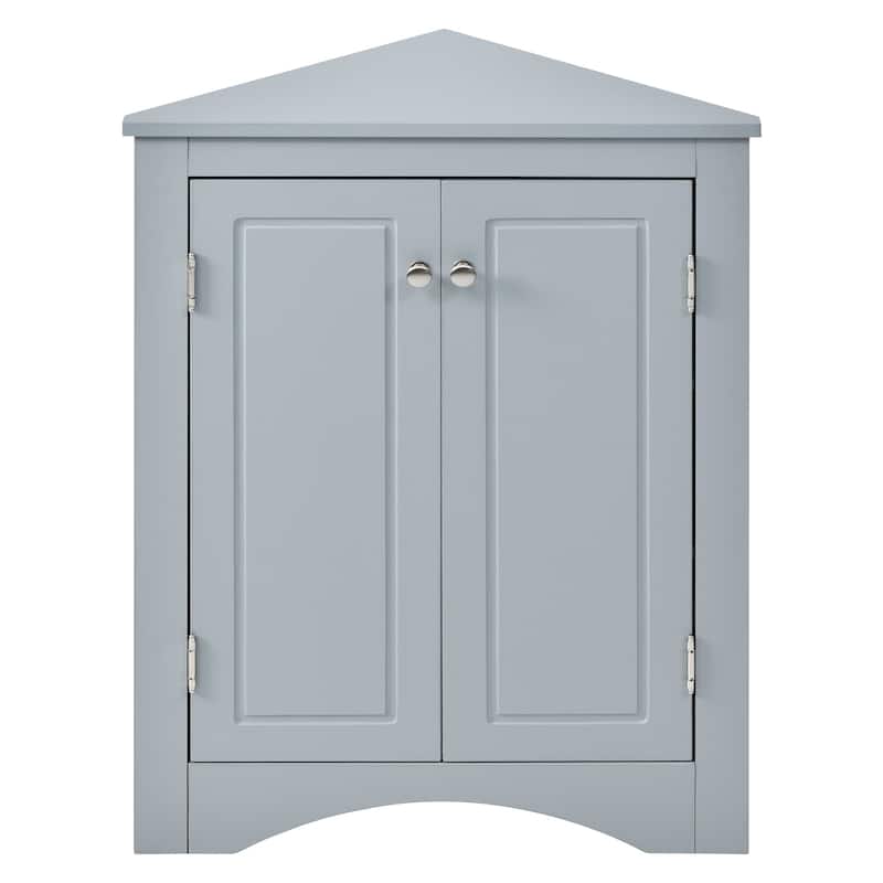 32" Wood 2-door Bathroom Corner Cabinet with Adjustable Shelves