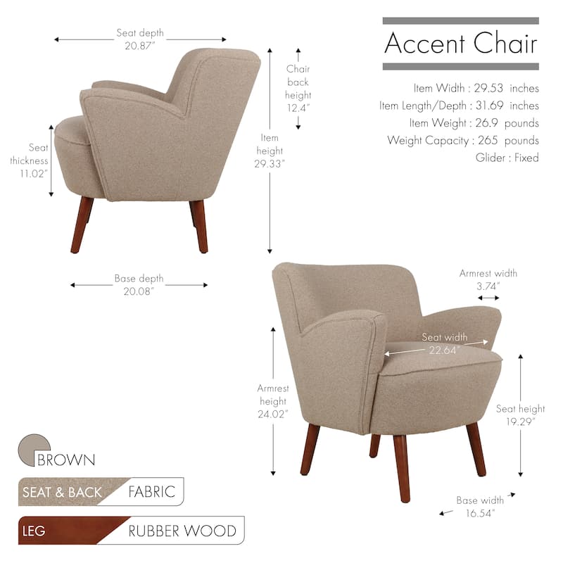 Porthos Home Nolan Fabric Upholstered Accent Chair with Rubberwood Legs