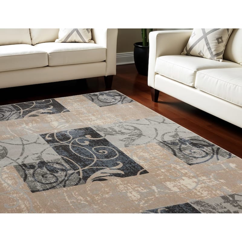 Hifa Power Loomed Floral Non Skid Stain Resistant Area Rug By HomeRoots - 153' X '111' X '0.5 - 153' X '111' X '0.5 - Tan - Rectangle