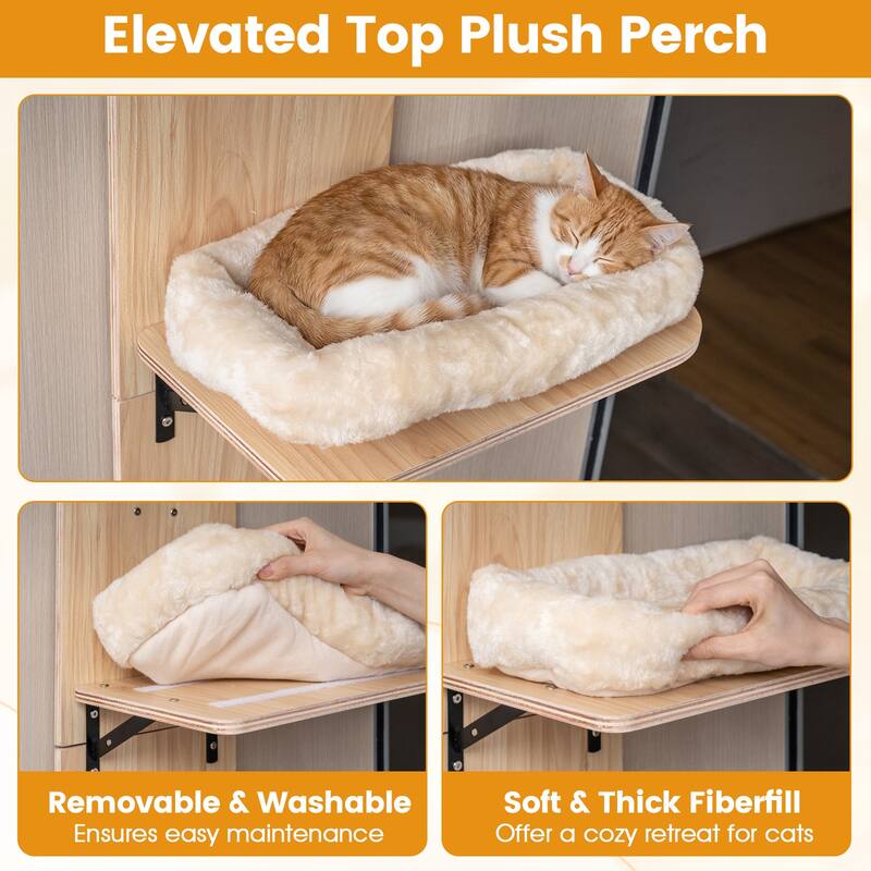 Gymax Door Hanging Cat Climber w/Plush Bed Scratching Post Carpeted