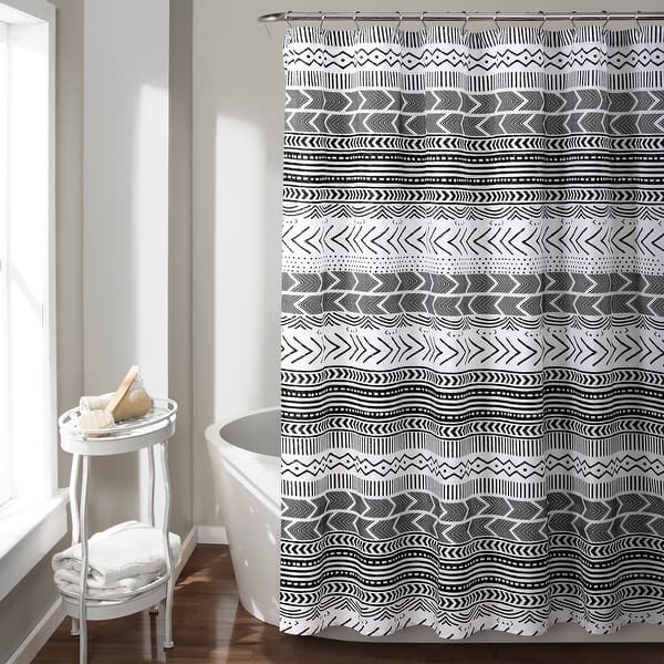 slide 2 of 10, Lush Decor Hygge Geo Shower Curtain Black & White