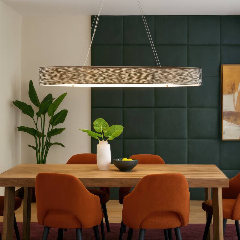 Varaluz Flow Oval Linear Pendant w/Fabric Shade - Hammered Ore - 4-Light - 48"W