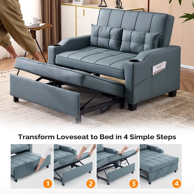 Upholstered Cat's Claw Leather Convertible Reclining Sleeper Sofa Bed With Cushions For Small Spaces