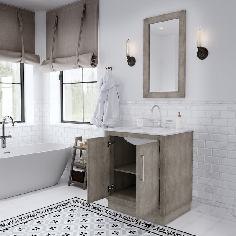 Hugo Carrara White Marble Countertop Vanity in Grey Oak