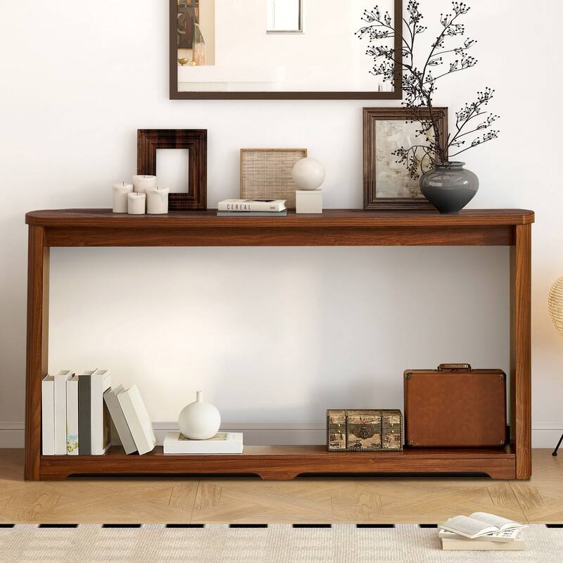 70.1" Narrow Wooden Sofa Table with Corrugated Texture for Entranceways and Living Room Décor - Walnut