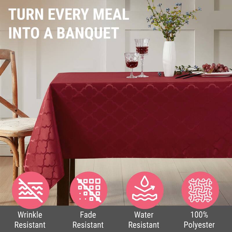 HLC.me Modena Lattice Fabric Tablecloth, Jacquard Fabric Table Cloth for Round Rectangle Table Advanced Water & Fade Resistance