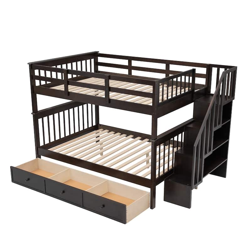 Roomfitters Stairway Full Over Full Bunk Bed with Storage Compartment and Guard Rail, Multi-Use Design