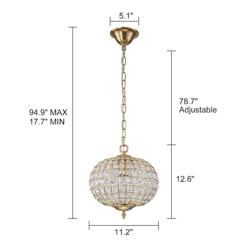 Retro French 4/5-Light Antique Brass Globe Crystal Chandelier for Living/Dining Room