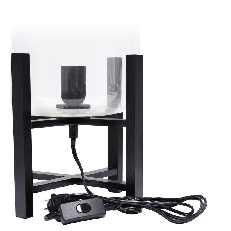 Glass Industrial Table Lamp with Wood Base and Cylinder Shade - 9 x 9 x 13.5 in. (L x W x H)
