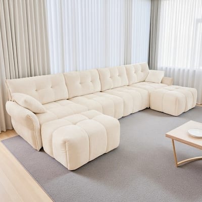 Modular 4-Seat Chenille Sofa Set with 2 Ottomans, High-Resilience Cushions and Solid Wood Frame