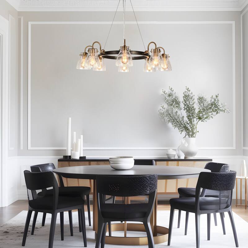 Modern 8-Light Wheel Chandelier Gold Art Glass Lights for Dining Living Room - D34.5" x H8.5"