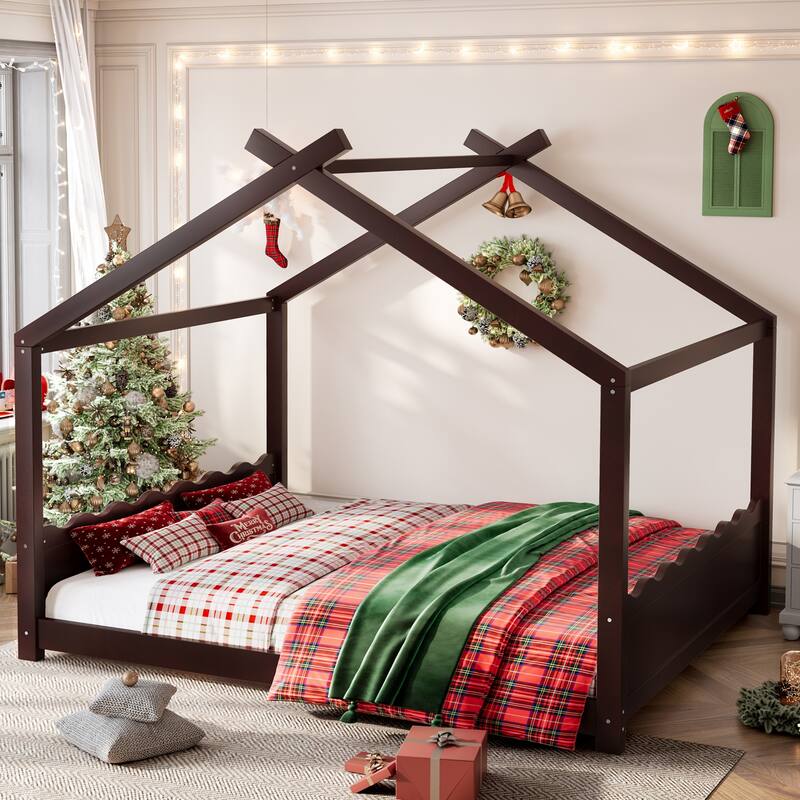 Wood House Bed Floor Bed with Support Slats Montessori Bed