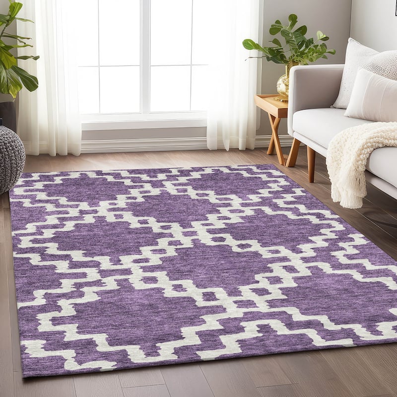 Machine Washable Indoor/ Outdoor Chantille Trellis Geo Rug