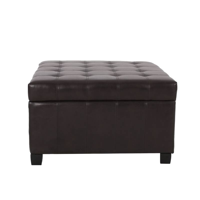 Upholstered Tufted PU Leather Storage Ottoman, Dark Brown