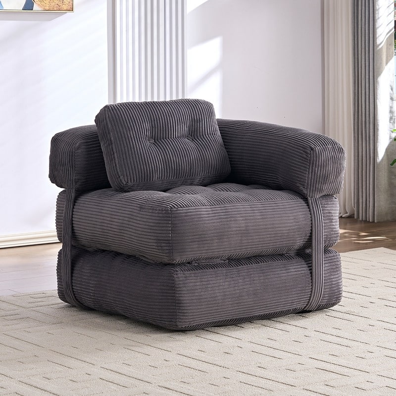 Mixoy Folding Sofa Bed, L-Shaped Convertible Sofa Bed with Armrest Foldable Sleeper Sofa - Dark Grey - 34.3''*66.2''*20''
