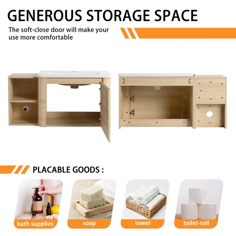 Bathroom Vanity With Sink In 24/28/36/40/60/68 Inch, Floating Bathroom Vanity With Soft Close Door